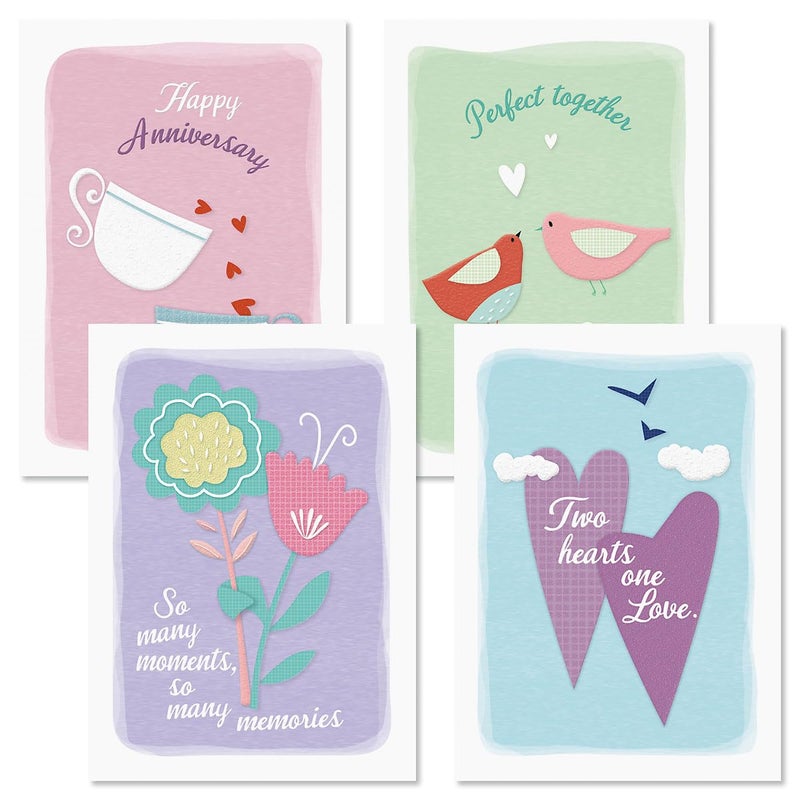 Current Every Happiness Anniversary Greeting Cards - Set of 8 (4 designs), Large 5" x 7" Wedding Anniversary Cards with Sentiments Inside, White Envelopes - Image 1
